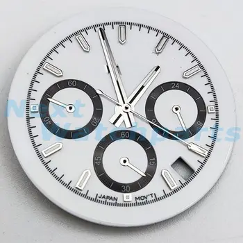 39-миллиметровый белый циферблат часов Подходит для механизма VK63 со стрелками B # 6