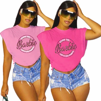 Летние модные женские футболки Barbie, топы с героями мультфильмов Каваи, аниме для девочек, свободные футболки без рукавов, спортивные повседневные сексуальные топы с короткими рукавами