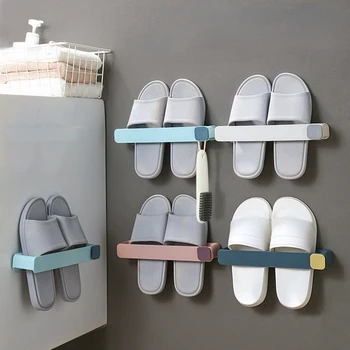 Вешалка для ванной комнаты, Органайзеры для хранения Домашней обуви с отверстиями в стене, Вешалка для хранения тапочек, полотенце для хранения, экономящее место