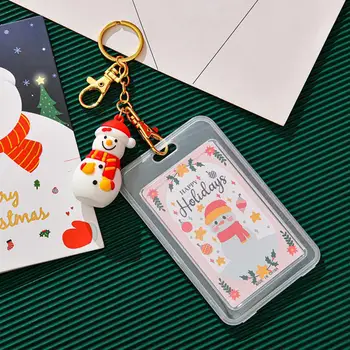 Брелок для карточек, прозрачный держатель для карточек, Двухсторонние водонепроницаемые пластиковые держатели для карточек с праздничной рождественской елкой, снеговиком.