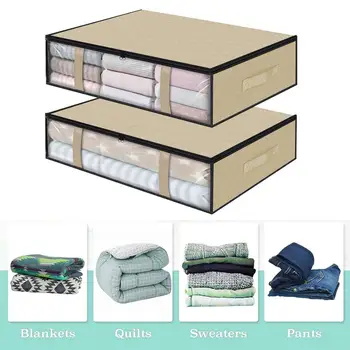 Сумка для хранения одежды из 2 предметов, застежка-молния большой емкости, визуальное окно, сумка-органайзер для одеяла, ящик для хранения под кроватью, хозяйственные принадлежности