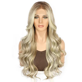 Осень 2023, синтетический парик на кружеве 13x3, блонд, объемная волна, 30 ‘ Длинное Швейцарское прозрачное кружево, повседневная одежда, женский парик