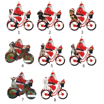 Украшение, подвешенное на Рождественской елке, Мультяшный Санта, Едущий на велосипедах со статуей щенка, Фигурка, Подвесные бирки, Рождественские Праздники