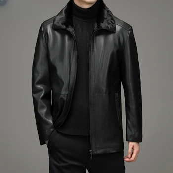 Мужские кожаные куртки для мужчин 2023, осень-зима, куртка из натуральной кожи, повседневные плюшевые теплые пальто, Модная мужская одежда Jaqueta
