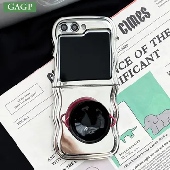 Модный роскошный чехол для телефона с серебряным покрытием Wok Bracket Wave Edge для Samsung Galaxy Flip 5 4 3 Защита объектива противоударный чехол