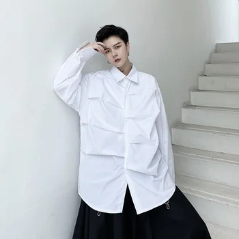 Рубашка в уличном стиле SuperAen с длинным рукавом, оригинальный нишевый плиссированный дизайн, повседневная белая рубашка оверсайз для женщин