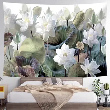 Гобелен в виде цветка лотоса, Абстрактный акварельный цветочный гобелен, Гостиная, спальня, настенный художник для украшения дома