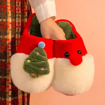 2023 Рождественские хлопчатобумажные тапочки для женщин и мужчин Зимняя теплая обувь из мягкого плюша с милыми мультяшными парами Домашняя обувь для пола