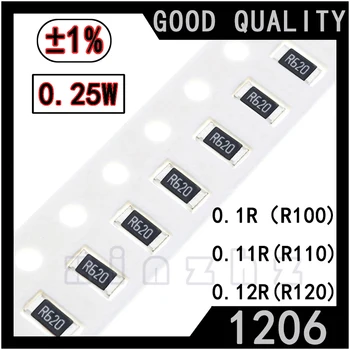 50ШТ SMD 1206 Чип-Резистор 1% Высокоточный Чип 0,25 Вт Фиксированное Сопротивление 0,1 R 0,11R 0,12R 0,1 RΩ ом Печать R100 R110 R120