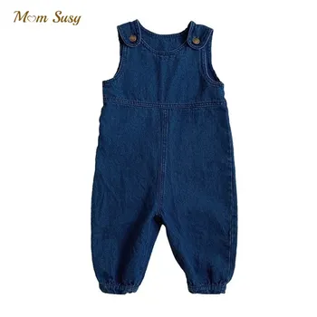 Модный хлопковый джинсовый комбинезон для маленьких девочек и мальчиков, брюки на пуговицах, Джинсовый комбинезон для малышей, брюки, Детский комбинезон, Детская одежда от 1 до 7 лет