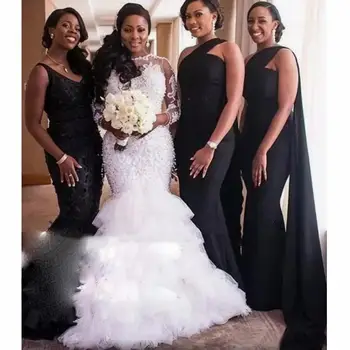 Иллюзия русалки, выполненная на заказ, аппликации с длинными рукавами, кружева, вышитые бисером, винтажные свадебные платья в африканском стиле для новобрачных, платье невесты