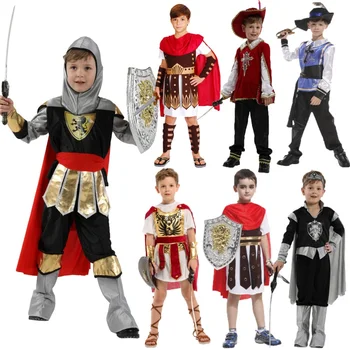 Дети Дети Древний Рим Греция Греческий воин Солдат Гладиатор Средневековый рыцарь Костюмы для мальчиков Вечеринка в честь Хэллоуина для мальчиков