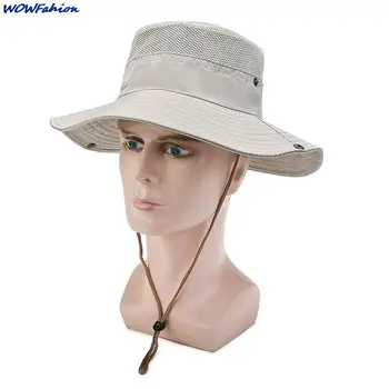Мужские панамы, летняя дышащая сетчатая панама, солнцезащитная шляпа с большими полями, женская уличная удобная дорожная кепка с завязками