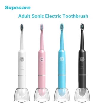 Звуковая электрическая зубная щетка Supecare для взрослых с 1 сменной головкой, передвижная зубная щетка с ультразвуковой вибрацией IPX7, водонепроницаемая