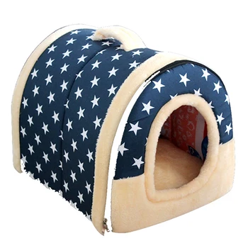 Мягкое теплое гнездо для домашних животных с рисунком звезды 2 В 1, Нескользящая кровать для собак и кошек, Складной Зимний Мягкий Уютный спальный мешок, Коврик, подушки