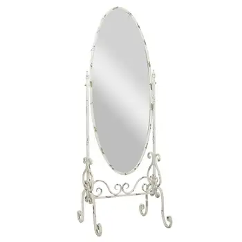 овальное напольное зеркало x 69 дюймов из белого металла с подставкой