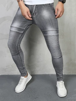 Мужские джинсы в уличном стиле: новое поступление, с нашивками на коленях, в стиле мото, облегающие джинсовые брюки Y2K Fashion Pants Men