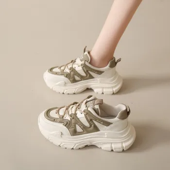 Женские кроссовки 2023 года, горячая распродажа, модные женские туфли на платформе с толстой подошвой, Новые дышащие однотонные женские туфли