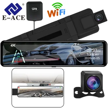 E-ACE 12-Дюймовый 4K Автомобильный Видеорегистратор Зеркало GPS IPS Сенсорный Экран Поток Видеорегистратора Заднего Вида Зеркало Двойной Автомобильной Камеры Drive Recorde Автомобильный Инструмент