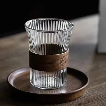 Стеклянная Кофейная кружка в японском стиле, чашка из орехового дерева, Стеклянная чашка, Стаканы, Кофейная посуда, Красивые Чайные Кружки, Пивная Кружка, Милая Кофейная кружка