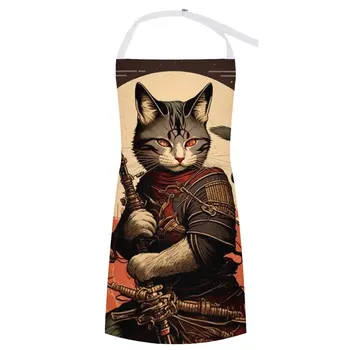 Кот самурай, держащий катану, винтажный плакат - bushi brawlers, Женский Рабочий фартук, Фартуки для женщин, Кухонный фартук для женщины