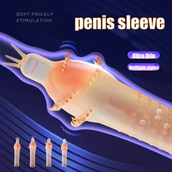 Вибрационный рукав для пениса, Презервативы для вагинальной стимуляции женской точки G, секс-товары для взрослых, Ультратонкий рукав, рукав с шипами в рубчик и горошек