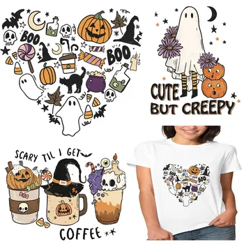 Новые накладки на кофейную чашку с тыквой на Хэллоуин, наклейки на Хэллоуин, Теплопередающие термонаклеи для толстовок с нашивками на футболки