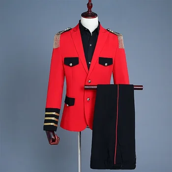 Мужские костюмы С красной бахромой на плече, военный костюм, Дворцовый блейзер, Мужские Свадебные костюмы, комплект из двух предметов, пальто, брюки, Красные мужские костюмы