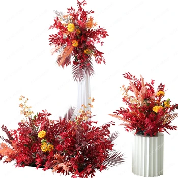 Свадебный Красный цветочный набор для макета Цветочная композиция Ряд Искусственных цветов Дорожная Свинцовая колонна Цветочный шар