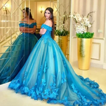 Роскошное бальное платье от Кутюр синего цвета с открытыми плечами, вечернее платье с аппликацией из тюля, милое элегантное платье для выпускного вечера
