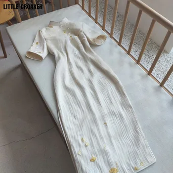 Популярное в этом году улучшенное детское платье Cheongsam нового китайского цвета с вышивкой в виде листьев гинкго в национальном стиле белоснежного цвета для детей