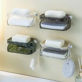 Компактная мыльница, двухслойная мыльница для настенного монтажа без перфорации, Полый слив для хранения сухой губки для мыла