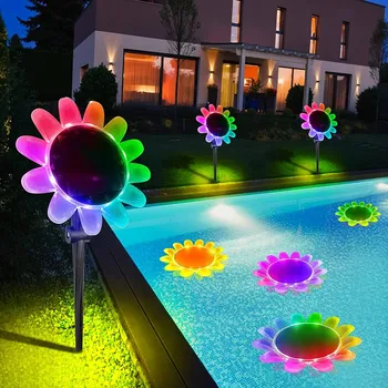 Солнечный цветочный светильник для бассейна, светодиодная лента для отбеливания воды, время изменения цвета, Водонепроницаемый фонтан из горячих источников, освещение садовой лужайки