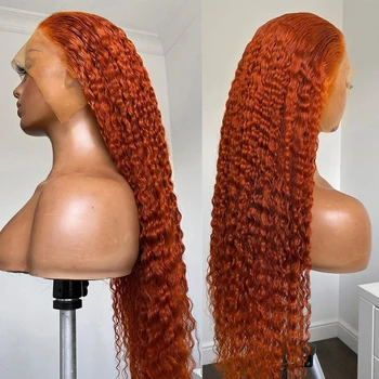 Luvin 30 32 Дюймов Оранжево-Имбирные Парики 13x6 Глубокая Волна Синтетические Волосы На Кружеве Человеческих Волос Парики Цветные Вьющиеся 13x4 Синтетические Волосы На Кружеве Парик Для Женщин Remy