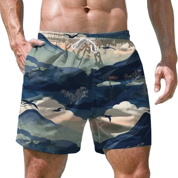 Пляжные шорты для плавания, свободные повседневные шорты, Летние мужские быстросохнущие шорты, шорты уличной моды, шорты с принтом Cloud Bird Mountain