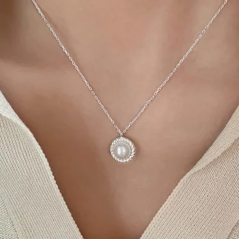 Новое модное модное Серебряное Жемчужное ожерелье с геометрической цепочкой с круглым винтом для женщин, ювелирные изделия для девочек, Прямая поставка, Оптовая продажа
