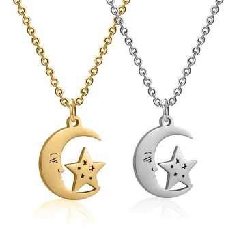 Модное ожерелье с подвеской в виде звезды и Луны для мужчин и женщин, ожерелье для любителей ювелирных изделий из нержавеющей стали, Аксессуары, Подарки