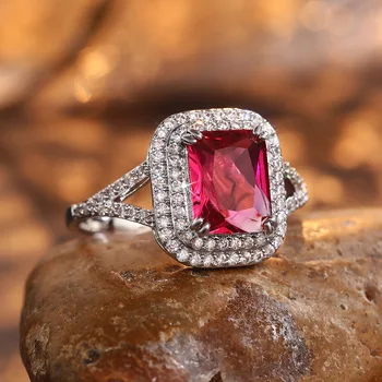 Новые Розово-красные Обручальные кольца с кубическим цирконием для женщин, ювелирные изделия из высококачественного серебра, свадебные кольца для свадебной церемонии
