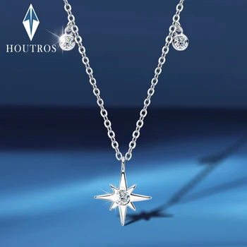 Ожерелья с подвеской в виде звезды из настоящего муассанита Houtros, колье из стерлингового серебра 925 пробы, цепочка для свитера, ювелирные наборы для женщин, подарок на день рождения