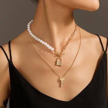 Комплект элегантных жемчужных ожерелий Nooxian с подвеской-замком и 2 дамскими ожерельями